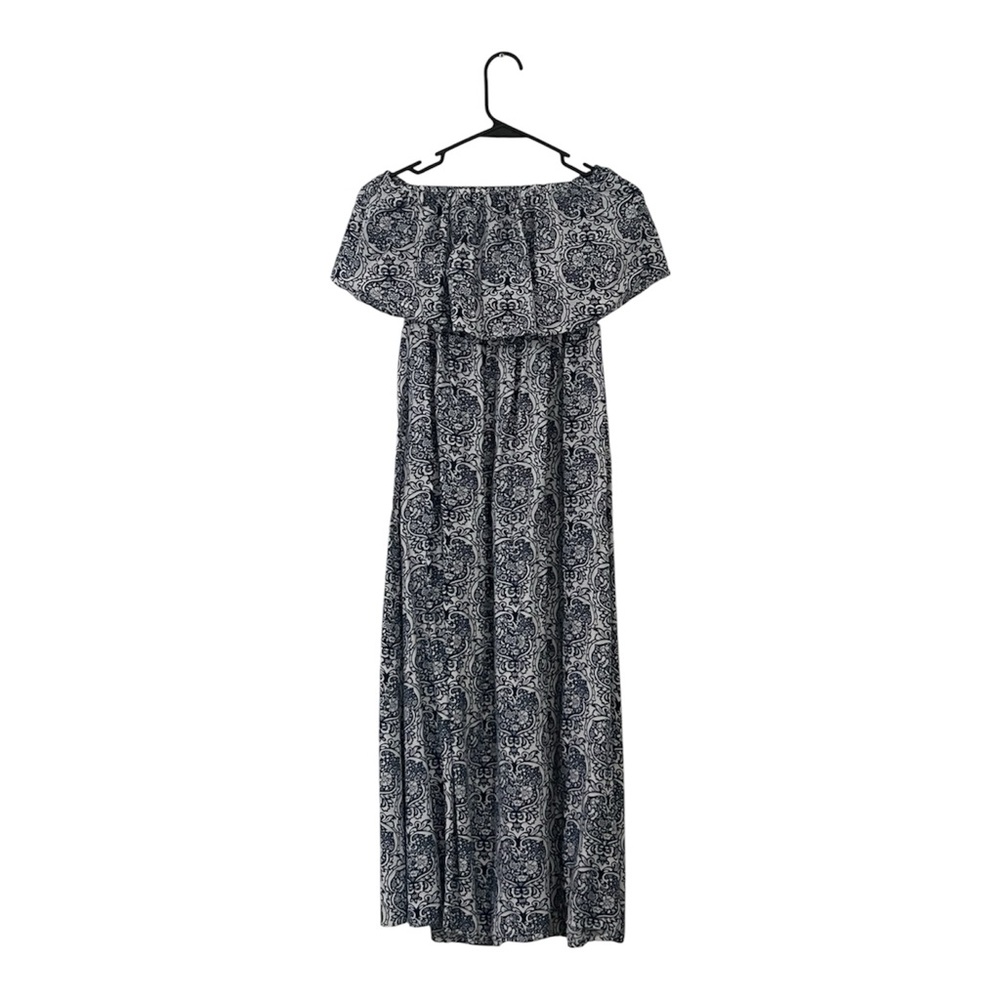 Yidarton Chic Sleeveless, Strapless Navy Blue‎ and White Paisley Dress, Size S